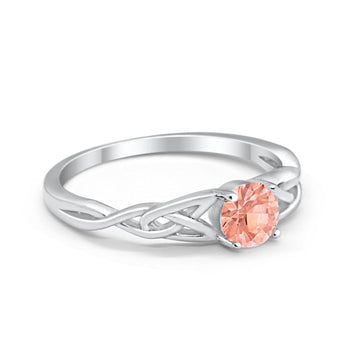 Solitaire Trinity Engagement Ring Simulated Morganite CZ 925 Sterling Silver